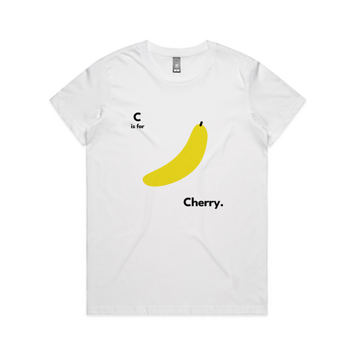 C Is For Cherry Tee by Lonely Kids Club. All clothing from our T-shirts to our shorts and hoodies are ethically made, and printed packed and shipped from Sydney.