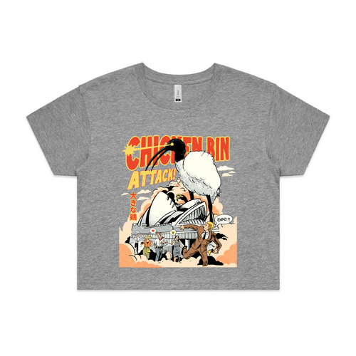Chicken Bin Attack Tee by Lonely Kids Club. All clothing from our T-shirts to our shorts and hoodies are ethically made, and printed packed and shipped from Sydney.