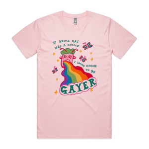 Choose To Be Gayer Tee by Lonely Kids Club. All clothing from our T-shirts to our shorts and hoodies are ethically made, and printed packed and shipped from Sydney.