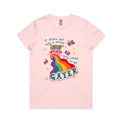 Choose To Be Gayer Tee by Lonely Kids Club. All clothing from our T-shirts to our shorts and hoodies are ethically made, and printed packed and shipped from Sydney.