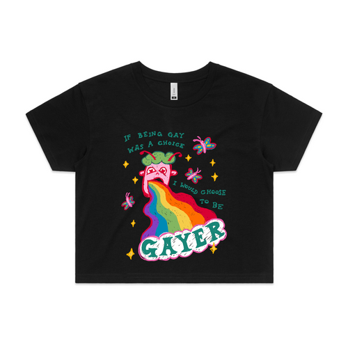 Choose To Be Gayer Tee by Lonely Kids Club. All clothing from our T-shirts to our shorts and hoodies are ethically made, and printed packed and shipped from Sydney.