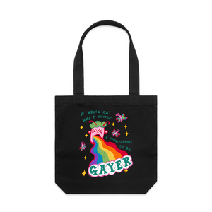 Choose To Be Gayer Tote by Lonely Kids Club. All clothing from our T-shirts to our shorts and hoodies are ethically made, and printed packed and shipped from Sydney.