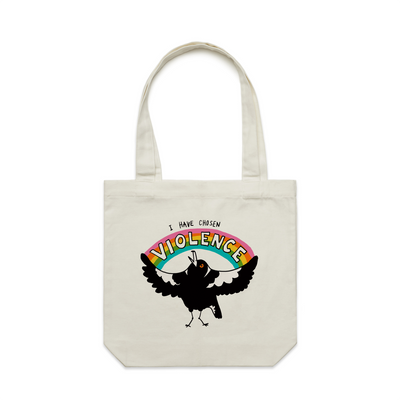 Chosen Violence Tote by Lonely Kids Club. All clothing from our T-shirts to our shorts and hoodies are ethically made, and printed packed and shipped from Sydney.