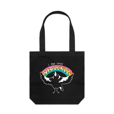 Chosen Violence Tote by Lonely Kids Club. All clothing from our T-shirts to our shorts and hoodies are ethically made, and printed packed and shipped from Sydney.