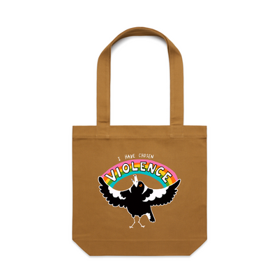 Chosen Violence Tote by Lonely Kids Club. All clothing from our T-shirts to our shorts and hoodies are ethically made, and printed packed and shipped from Sydney.