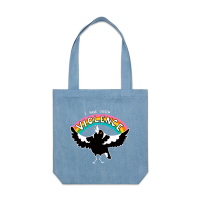 Chosen Violence Tote by Lonely Kids Club. All clothing from our T-shirts to our shorts and hoodies are ethically made, and printed packed and shipped from Sydney.