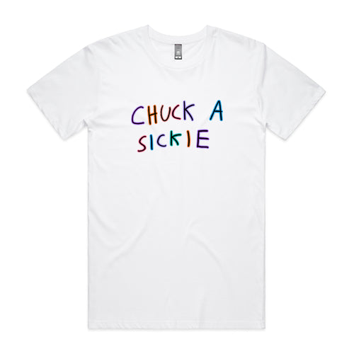 Chuck A Sickie Tee by Lonely Kids Club. All clothing from our T-shirts to our shorts and hoodies are ethically made, and printed packed and shipped from Sydney.
