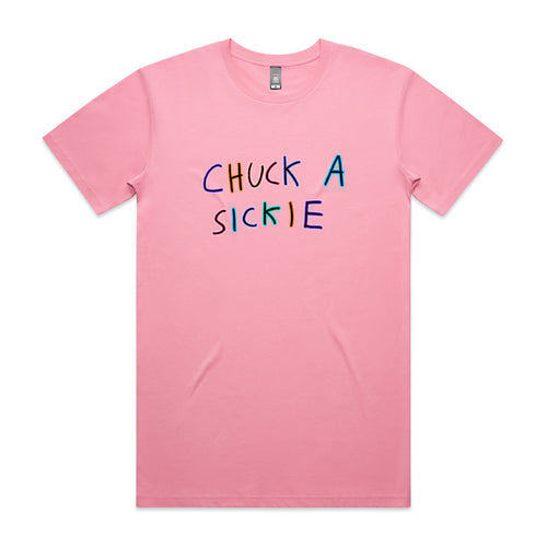 Chuck A Sickie Tee by Lonely Kids Club. All clothing from our T-shirts to our shorts and hoodies are ethically made, and printed packed and shipped from Sydney.