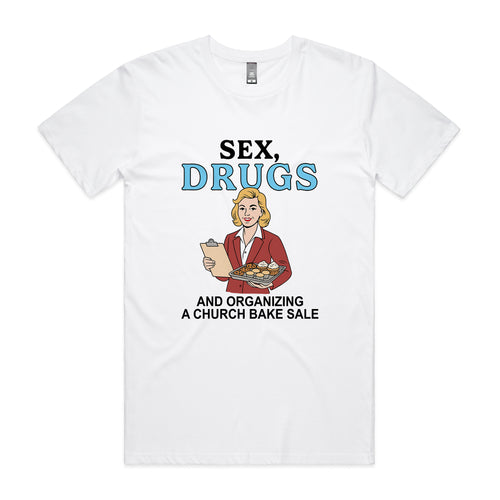 Church Bake Sale Tee by Lonely Kids Club. All clothing from our T-shirts to our shorts and hoodies are ethically made, and printed packed and shipped from Sydney.