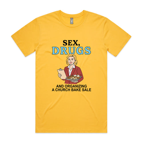 Church Bake Sale Tee by Lonely Kids Club. All clothing from our T-shirts to our shorts and hoodies are ethically made, and printed packed and shipped from Sydney.