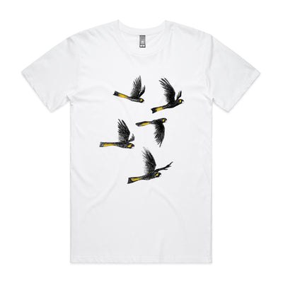 Yellow Tailed Black Cockatoos Tee by Lonely Kids Club. All clothing from our T-shirts to our shorts and hoodies are ethically made, and printed packed and shipped from Sydney.