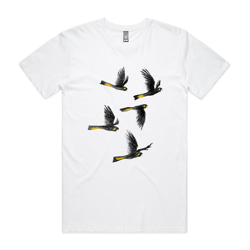 Yellow Tailed Black Cockatoos Tee by Lonely Kids Club. All clothing from our T-shirts to our shorts and hoodies are ethically made, and printed packed and shipped from Sydney.