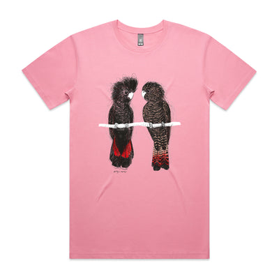 Red Tailed Black Cockatoos Tee by Lonely Kids Club. All clothing from our T-shirts to our shorts and hoodies are ethically made, and printed packed and shipped from Sydney.