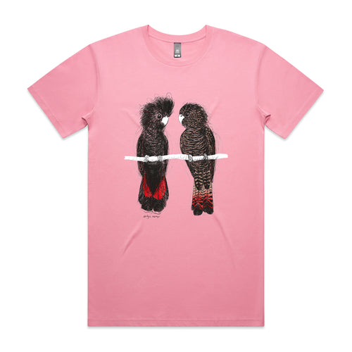 Red Tailed Black Cockatoos Tee by Lonely Kids Club. All clothing from our T-shirts to our shorts and hoodies are ethically made, and printed packed and shipped from Sydney.