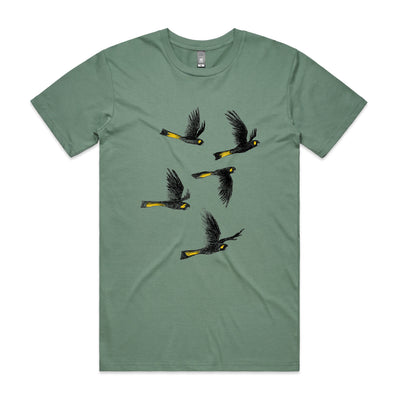 Yellow Tailed Black Cockatoos Tee by Lonely Kids Club. All clothing from our T-shirts to our shorts and hoodies are ethically made, and printed packed and shipped from Sydney.