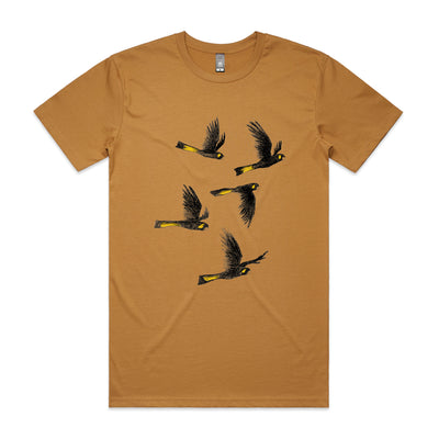 Yellow Tailed Black Cockatoos Tee by Lonely Kids Club. All clothing from our T-shirts to our shorts and hoodies are ethically made, and printed packed and shipped from Sydney.