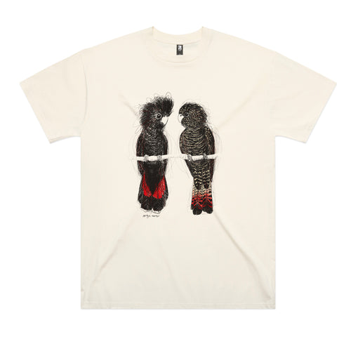Red Tailed Black Cockatoos Tee by Lonely Kids Club. All clothing from our T-shirts to our shorts and hoodies are ethically made, and printed packed and shipped from Sydney.