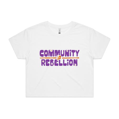 Community Is Rebellion Tee by Lonely Kids Club. All clothing from our T-shirts to our shorts and hoodies are ethically made, and printed packed and shipped from Sydney.