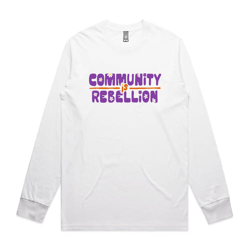 Community Is Rebellion Tee by Lonely Kids Club. All clothing from our T-shirts to our shorts and hoodies are ethically made, and printed packed and shipped from Sydney.