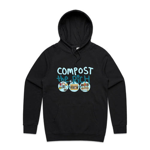 Compost The Rich Hoodie by Lonely Kids Club. All clothing from our T-shirts to our shorts and hoodies are ethically made, and printed packed and shipped from Sydney.