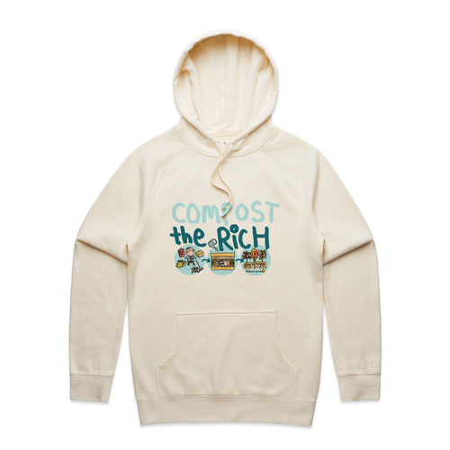 Compost The Rich Hoodie by Lonely Kids Club. All clothing from our T-shirts to our shorts and hoodies are ethically made, and printed packed and shipped from Sydney.
