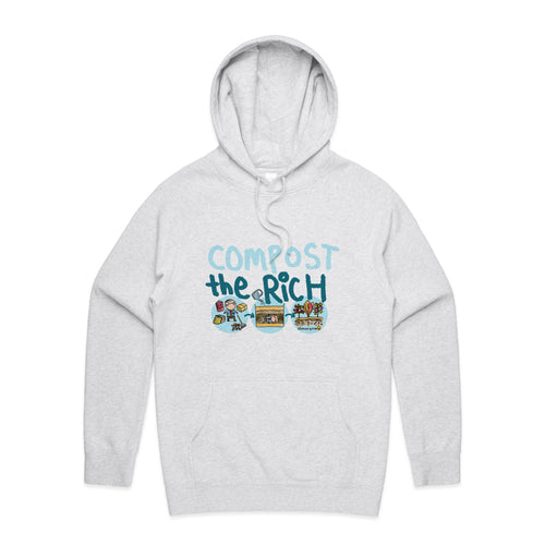 Compost The Rich Hoodie by Lonely Kids Club. All clothing from our T-shirts to our shorts and hoodies are ethically made, and printed packed and shipped from Sydney.
