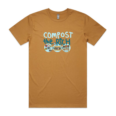 Compost The Rich Tee by Lonely Kids Club. All clothing from our T-shirts to our shorts and hoodies are ethically made, and printed packed and shipped from Sydney.