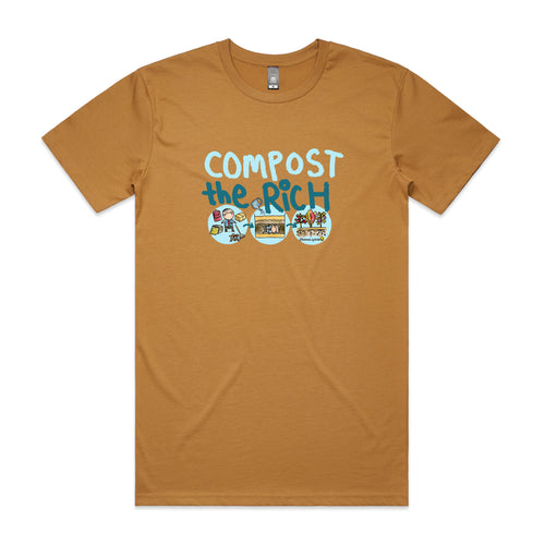 Compost The Rich Tee by Lonely Kids Club. All clothing from our T-shirts to our shorts and hoodies are ethically made, and printed packed and shipped from Sydney.