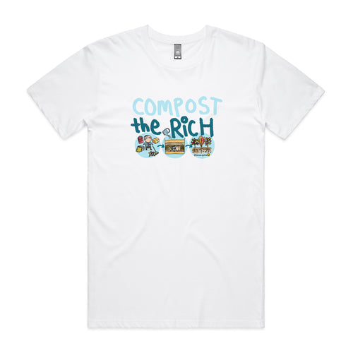 Compost The Rich Tee by Lonely Kids Club. All clothing from our T-shirts to our shorts and hoodies are ethically made, and printed packed and shipped from Sydney.