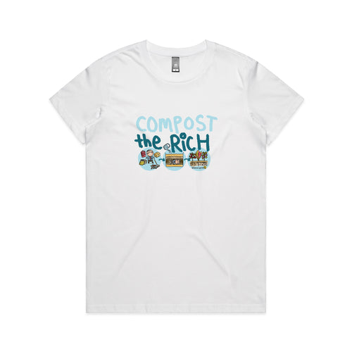 Compost The Rich Tee by Lonely Kids Club. All clothing from our T-shirts to our shorts and hoodies are ethically made, and printed packed and shipped from Sydney.