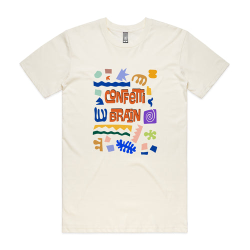 Confetti Brain Tee by Lonely Kids Club. All clothing from our T-shirts to our shorts and hoodies are ethically made, and printed packed and shipped from Sydney.