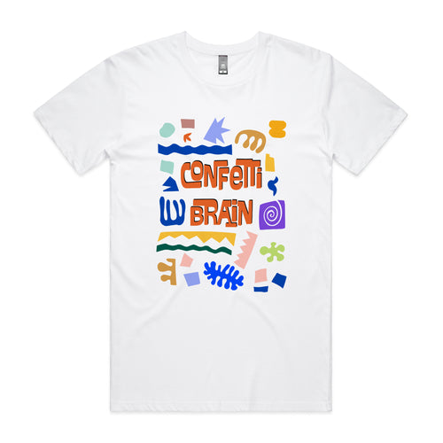 Confetti Brain Tee by Lonely Kids Club. All clothing from our T-shirts to our shorts and hoodies are ethically made, and printed packed and shipped from Sydney.