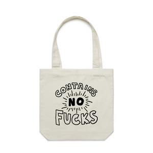 Contains No Fucks Tote by Lonely Kids Club. All clothing from our T-shirts to our shorts and hoodies are ethically made, and printed packed and shipped from Sydney.