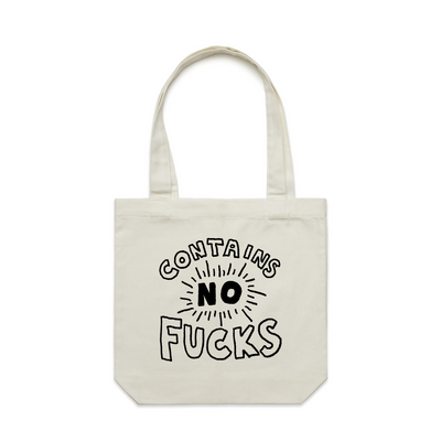 Contains No Fucks Tote by Lonely Kids Club. All clothing from our T-shirts to our shorts and hoodies are ethically made, and printed packed and shipped from Sydney.