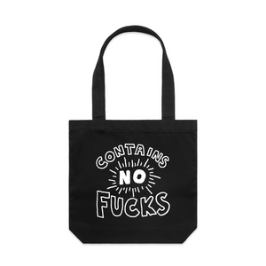 Contains No Fucks Tote by Lonely Kids Club. All clothing from our T-shirts to our shorts and hoodies are ethically made, and printed packed and shipped from Sydney.