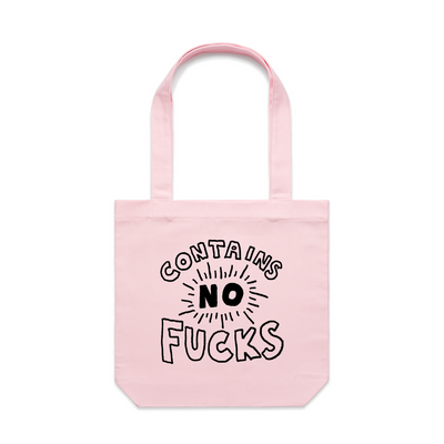 Contains No Fucks Tote by Lonely Kids Club. All clothing from our T-shirts to our shorts and hoodies are ethically made, and printed packed and shipped from Sydney.