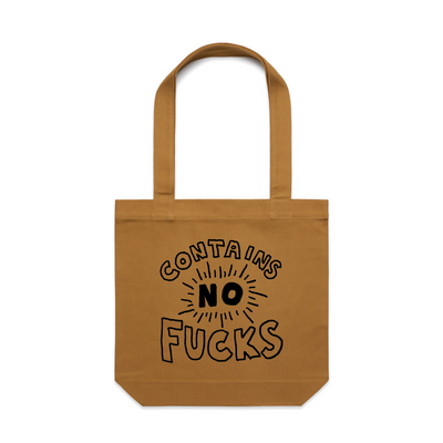 Contains No Fucks Tote by Lonely Kids Club. All clothing from our T-shirts to our shorts and hoodies are ethically made, and printed packed and shipped from Sydney.
