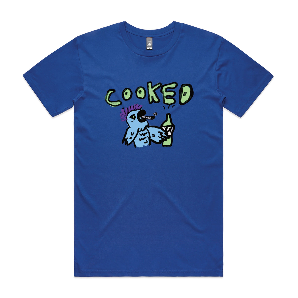 Royal Blue unisex t-shirt with Cooked Cockatoo graphic by Lonely Kids Club