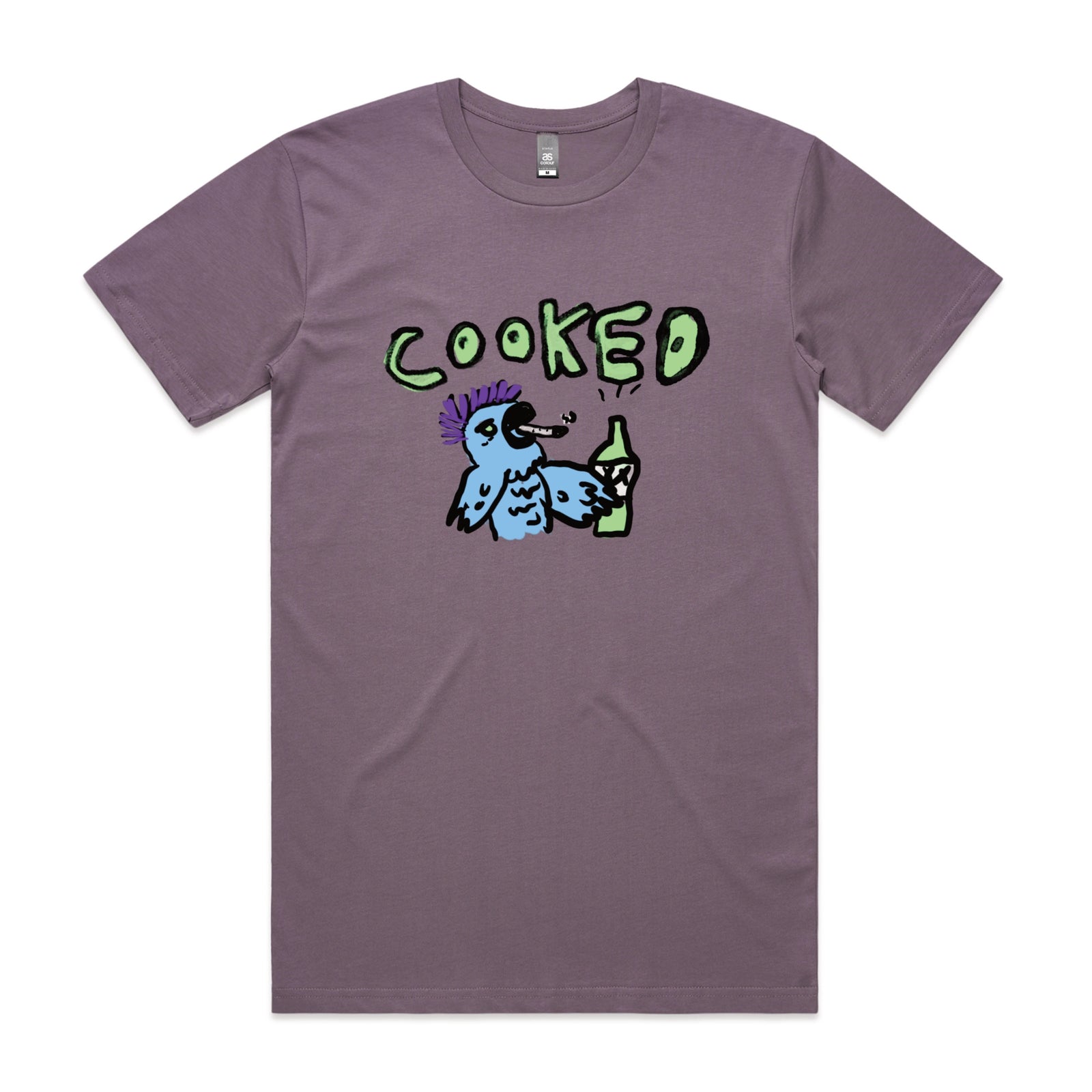 Mauve unisex t-shirt with Cooked Cockatoo graphic by Lonely Kids Club
