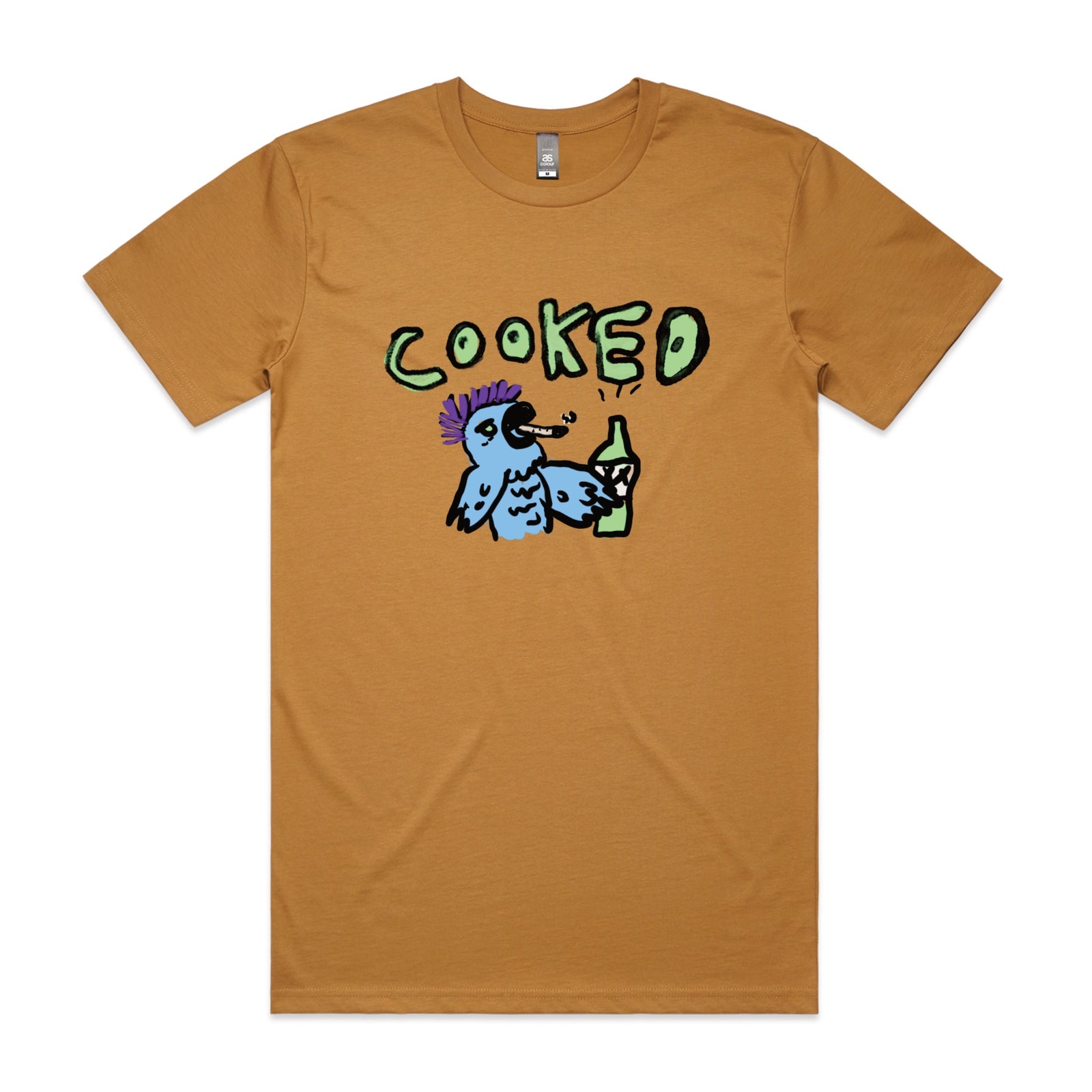 Camel unisex t-shirt with Cooked Cockatoo graphic by Lonely Kids Club
