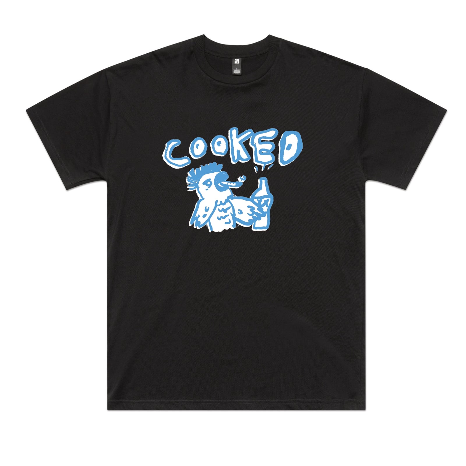 Black oversized t-shirt with Cooked Cockatoo graphic by Lonely Kids Club