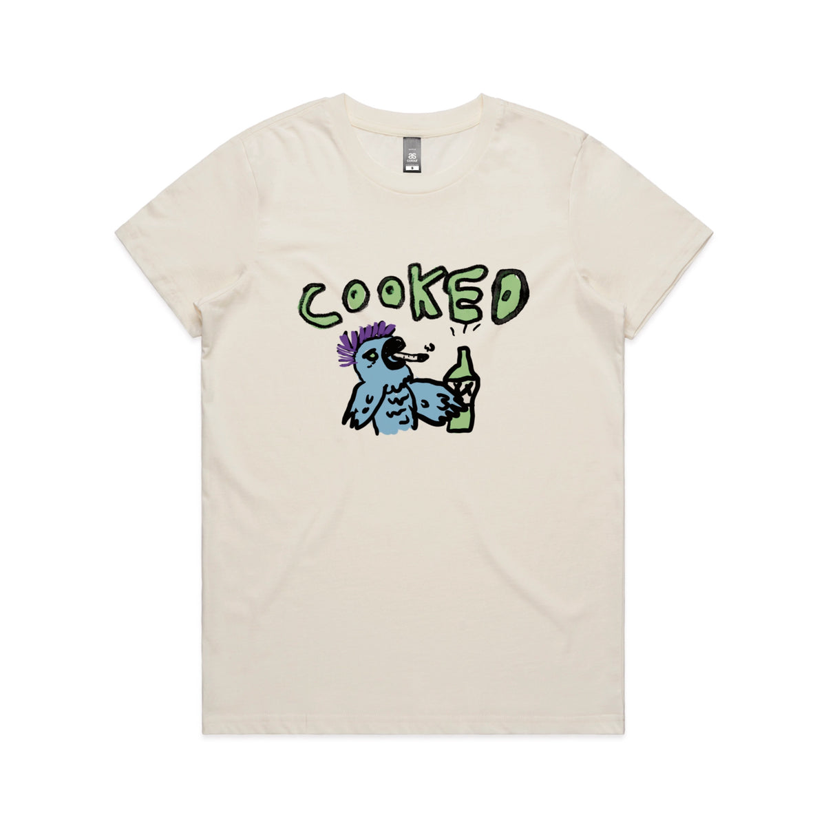 Ecru fitted womens t-shirt with Cooked Cockatoo graphic by Lonely Kids Club