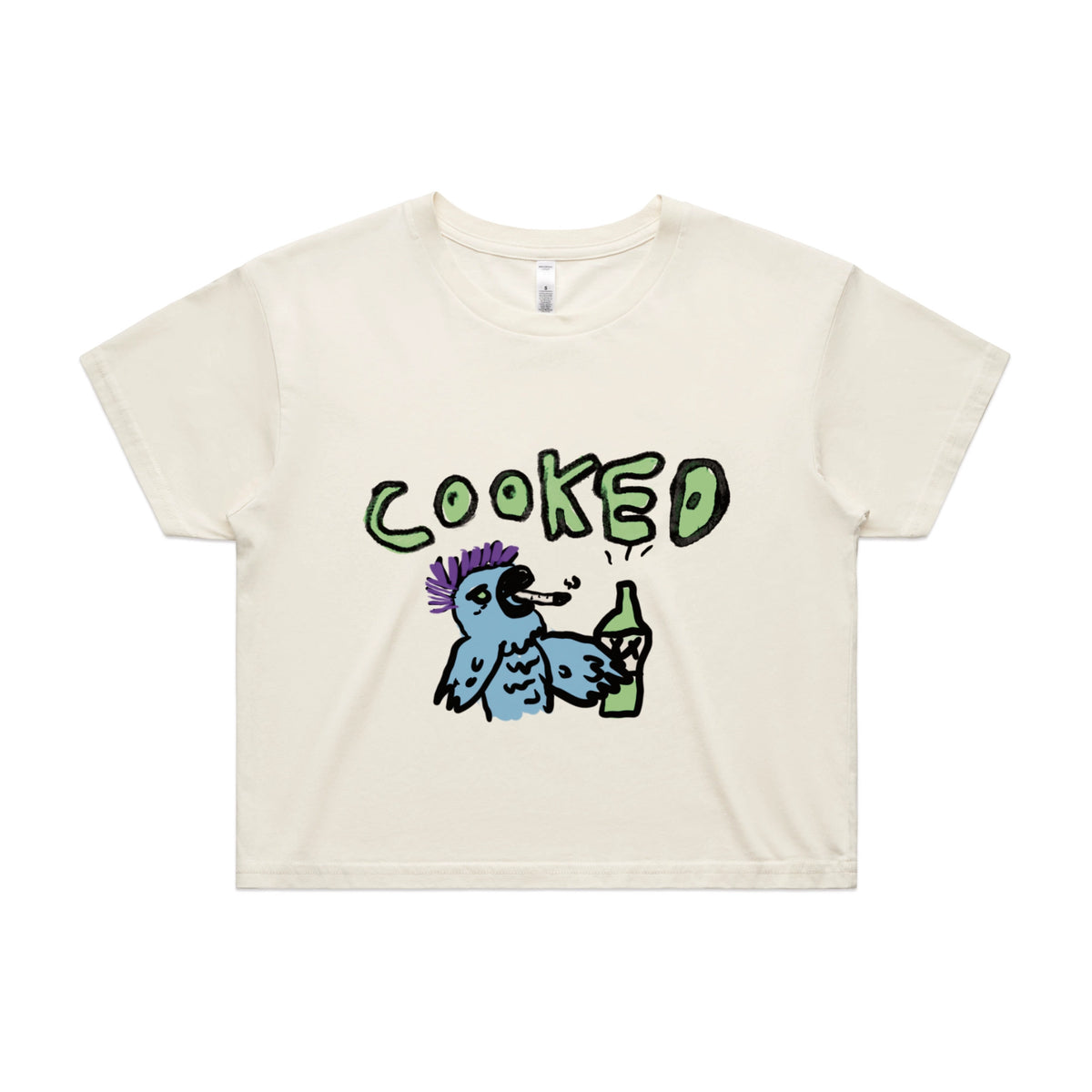 Ecru crop top with Cooked Cockatoo graphic by Lonely Kids Club