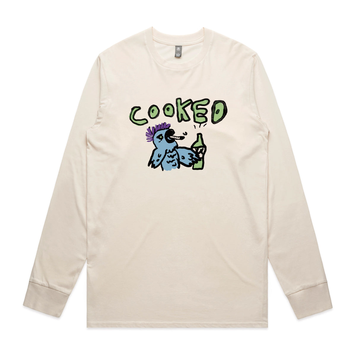 Ecru long sleeve t-shirt with Cooked Cockatoo graphic by Lonely Kids Club