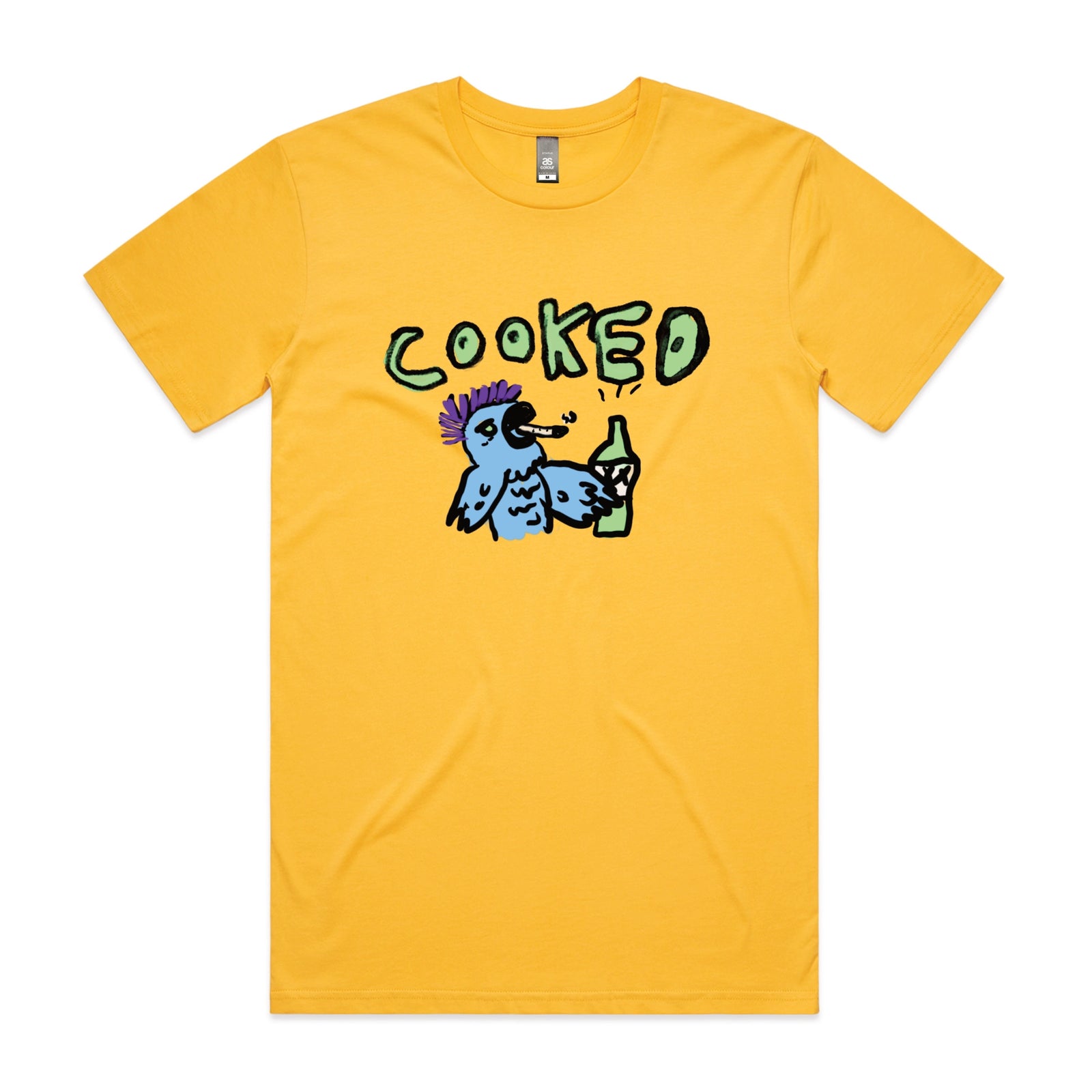 Yellow unisex t-shirt with Cooked Cockatoo graphic by Lonely Kids Club