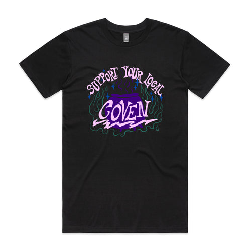 Support Your Local Coven Tee by Lonely Kids Club. All clothing from our T-shirts to our shorts and hoodies are ethically made, and printed packed and shipped from Sydney.