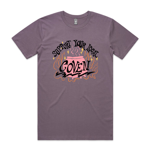 Support Your Local Coven Tee by Lonely Kids Club. All clothing from our T-shirts to our shorts and hoodies are ethically made, and printed packed and shipped from Sydney.