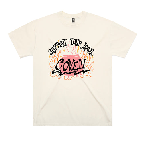 Support Your Local Coven Tee by Lonely Kids Club. All clothing from our T-shirts to our shorts and hoodies are ethically made, and printed packed and shipped from Sydney.