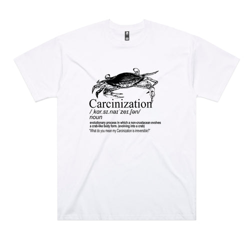 Carcinization Tee by Lonely Kids Club. All clothing from our T-shirts to our shorts and hoodies are ethically made, and printed packed and shipped from Sydney.