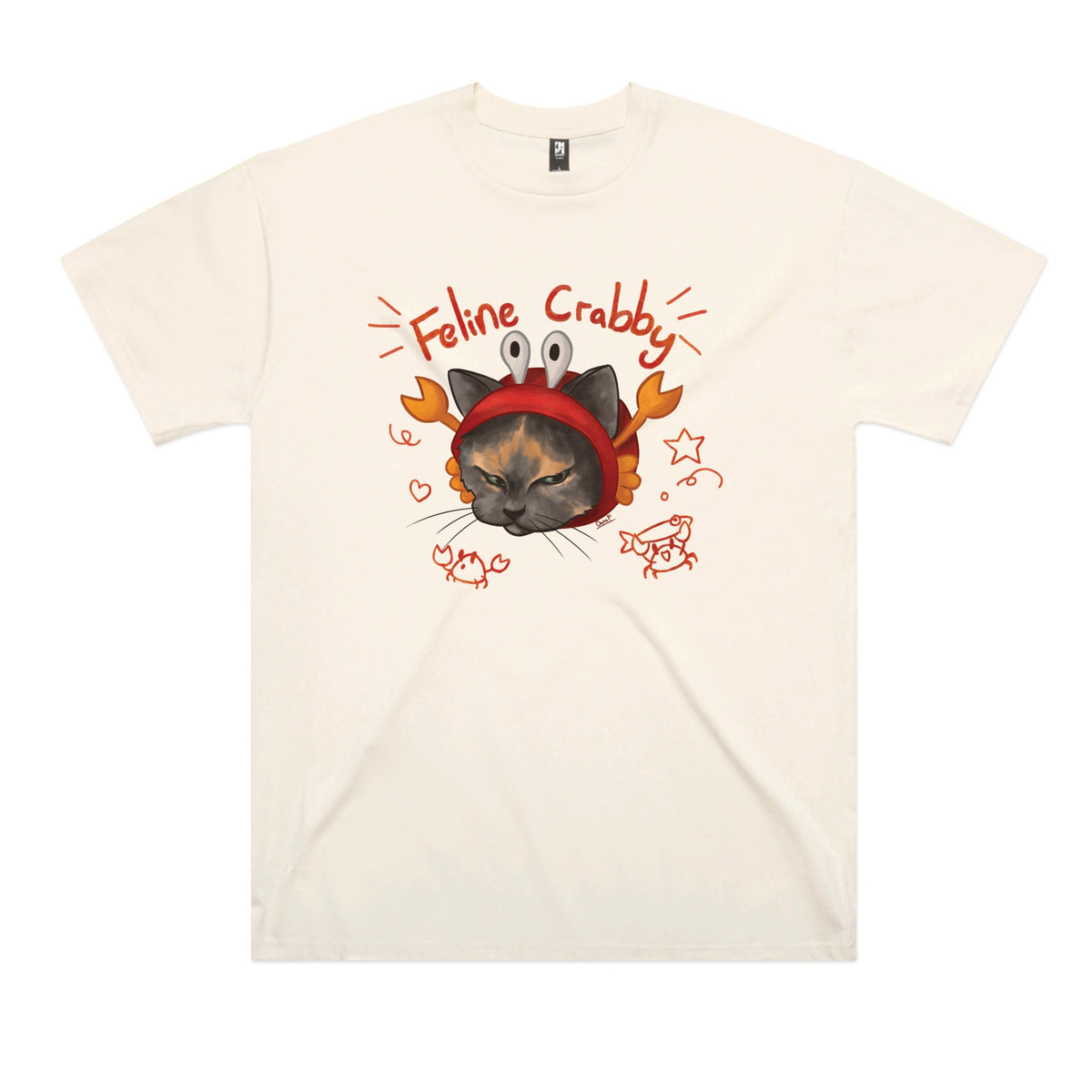Ecru oversized t-shirt with Feline Crabby graphic by Lonely Kids Club